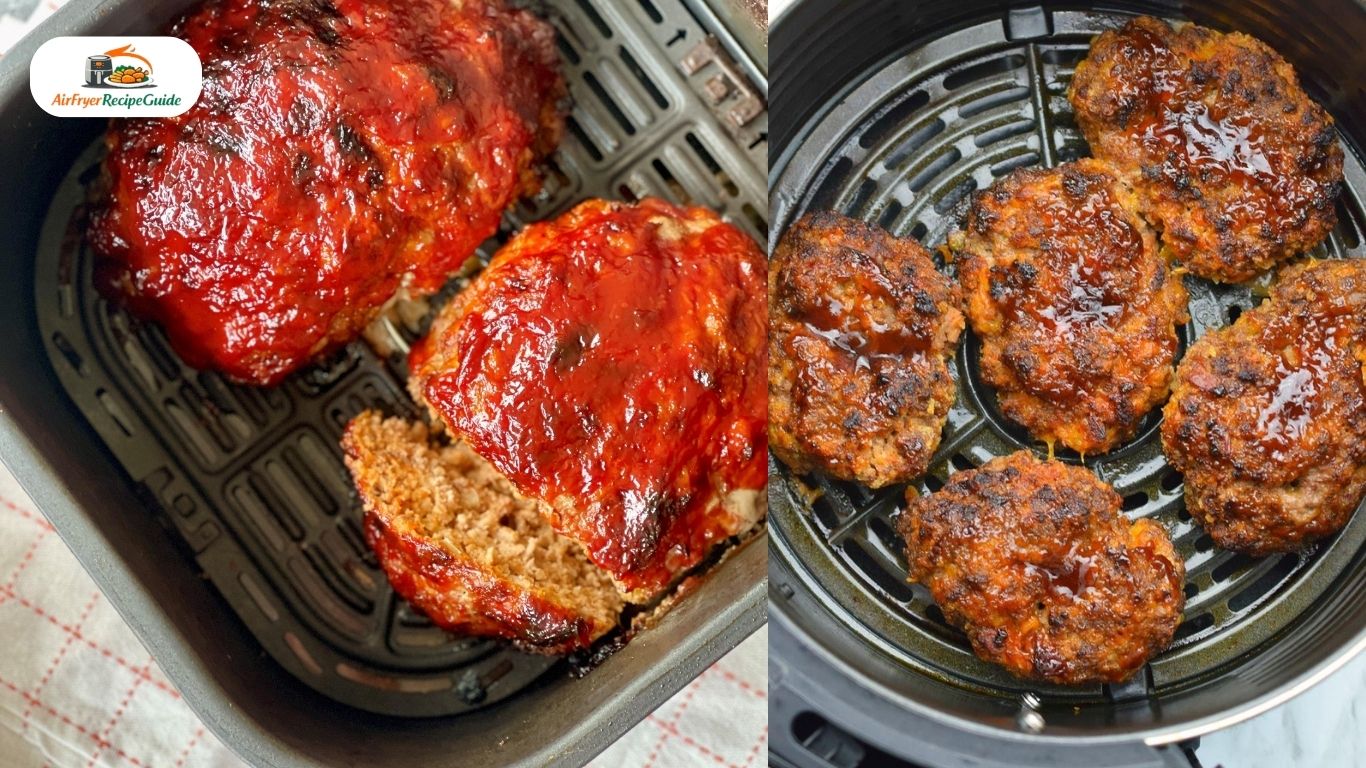 Meatloaf cooking inside air fryer