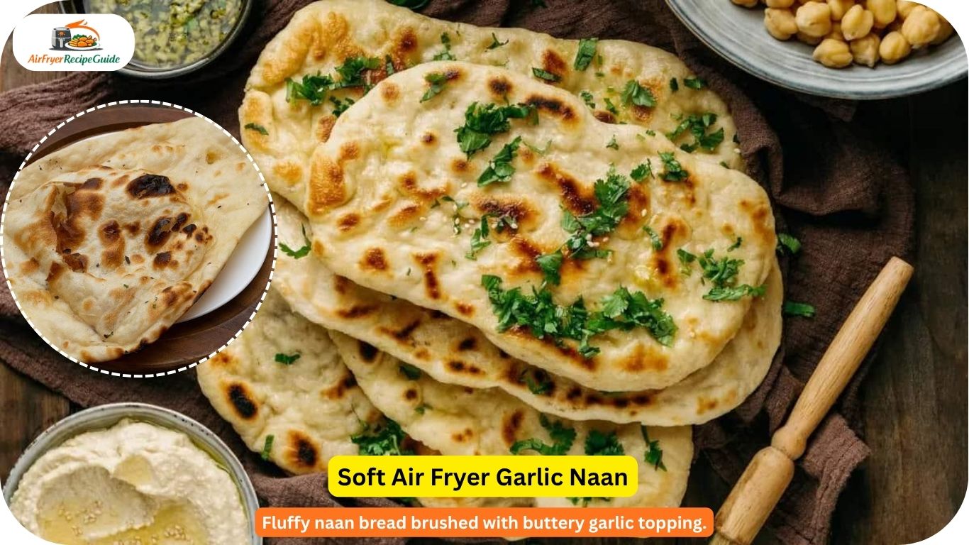 Soft garlic naan bread with butter and herbs