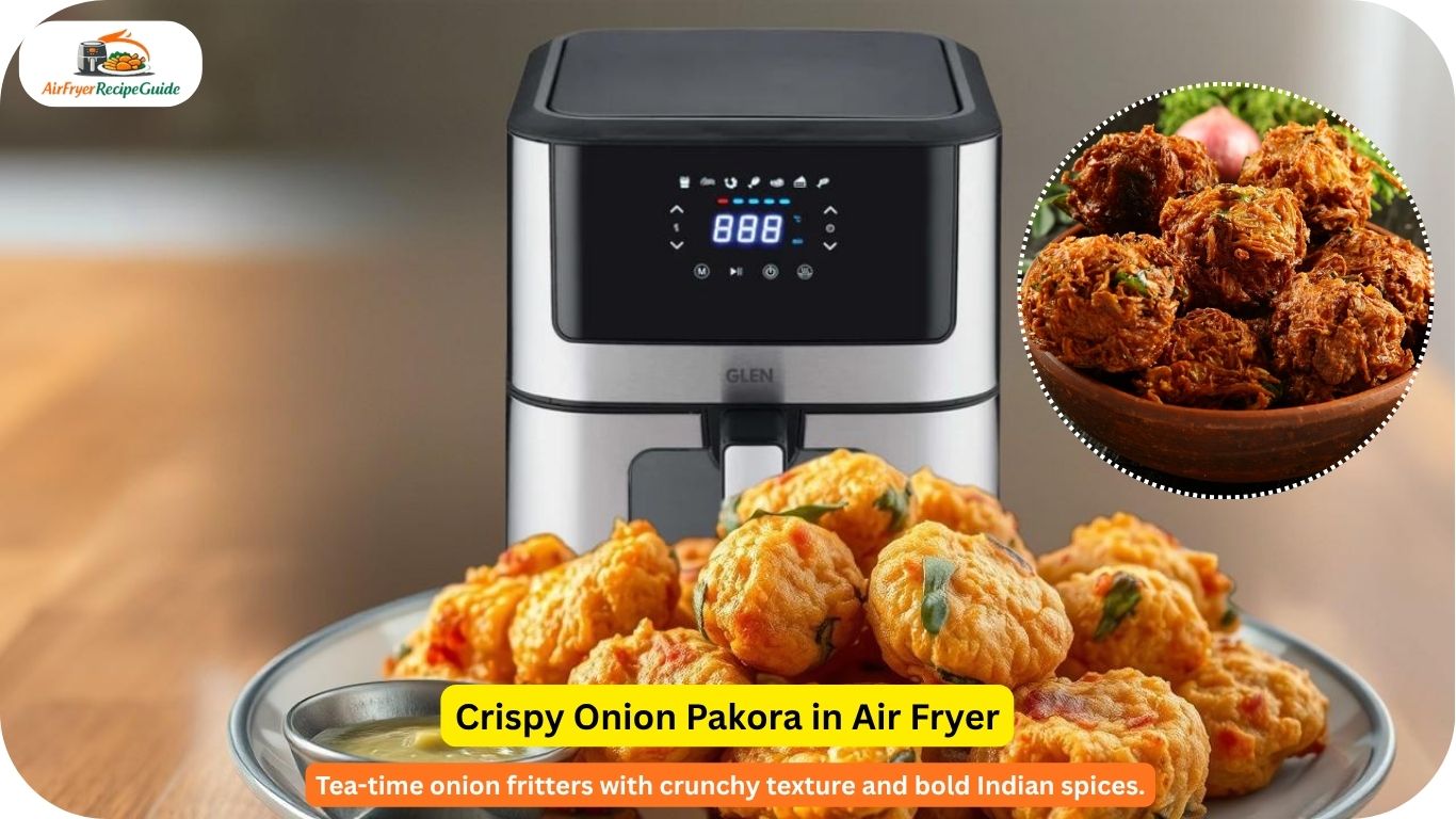 Crispy onion pakora served with tea and chutney