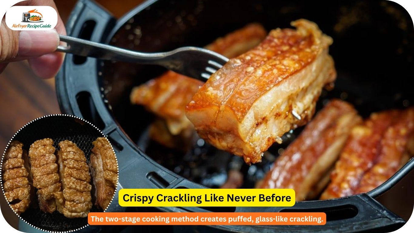 close up crispy pork crackling air fryer roast