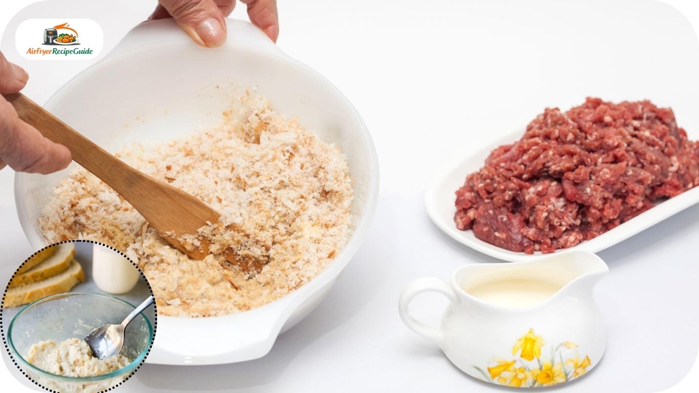 Breadcrumbs soaking in milk for juicy meatloaf