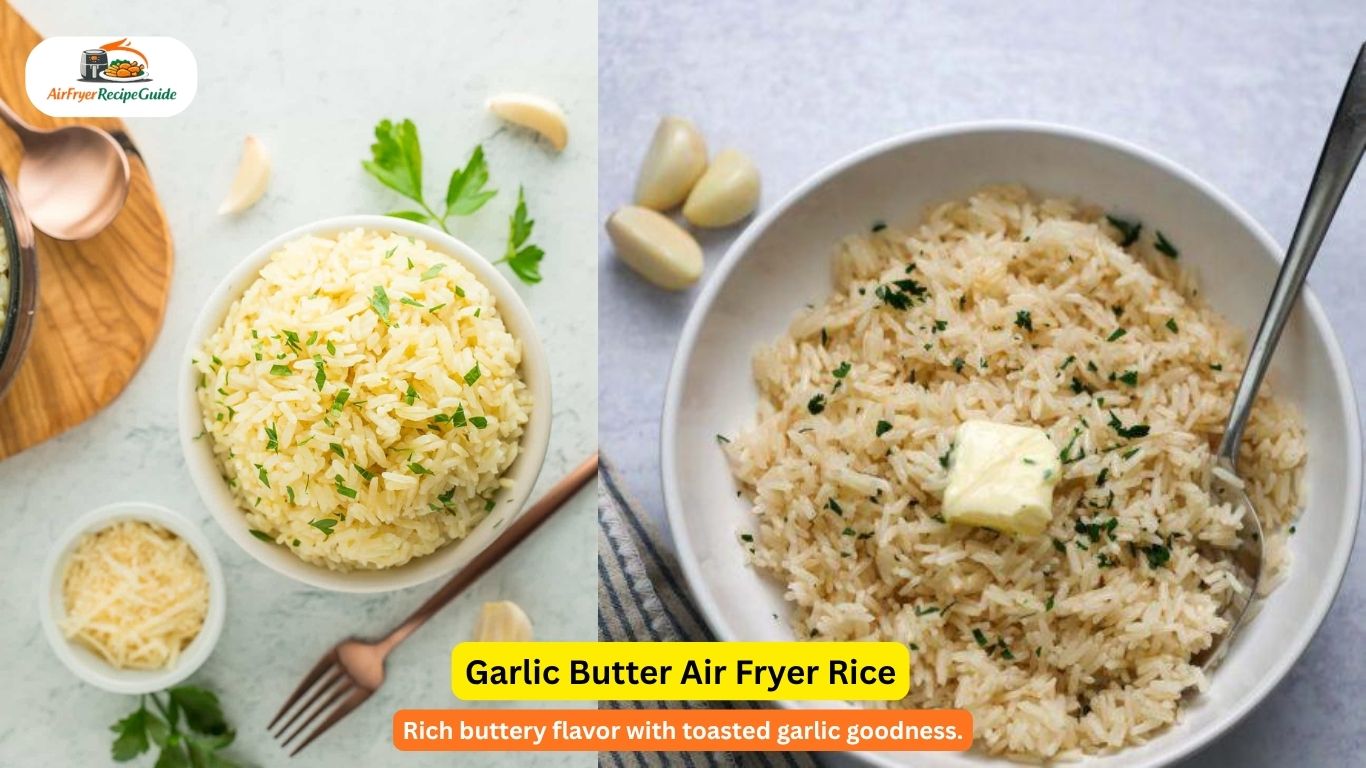 Garlic butter rice garnished with parsley