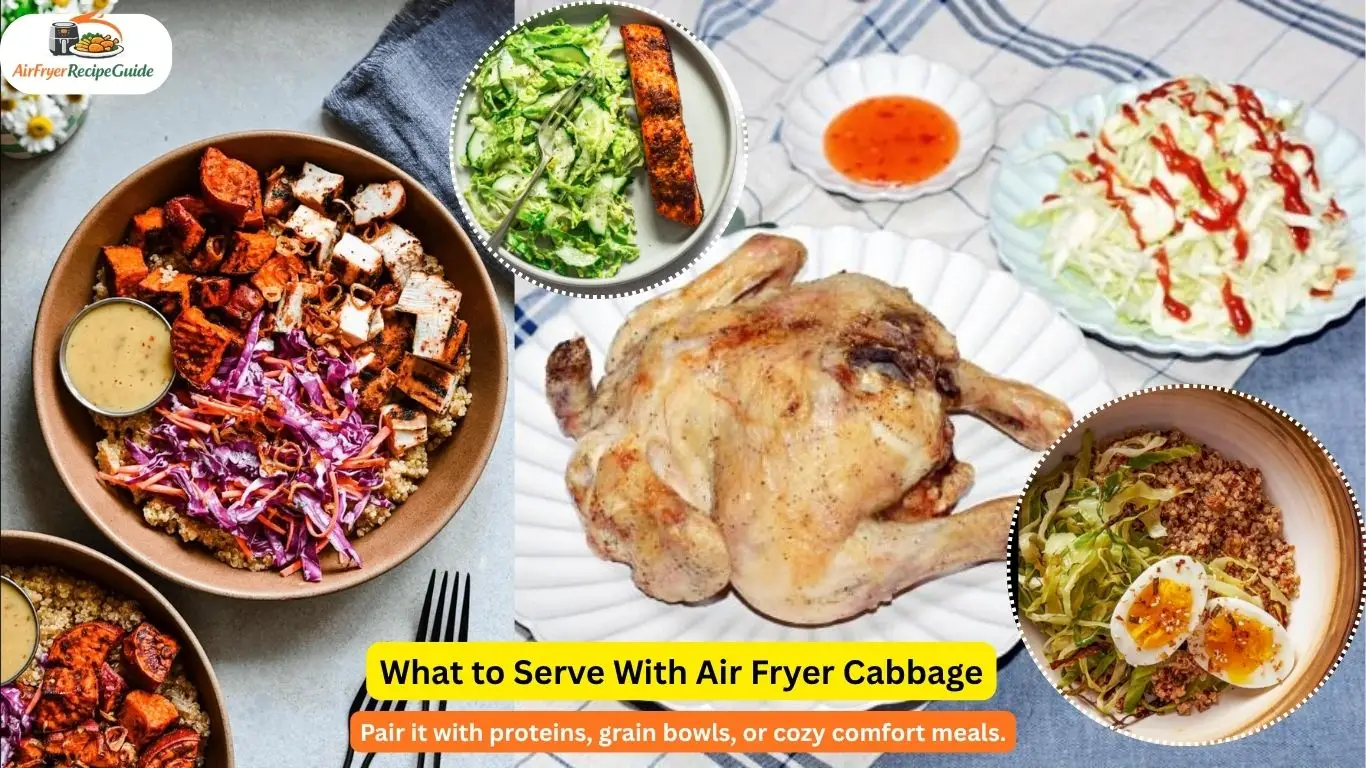 Air fryer cabbage served with chicken