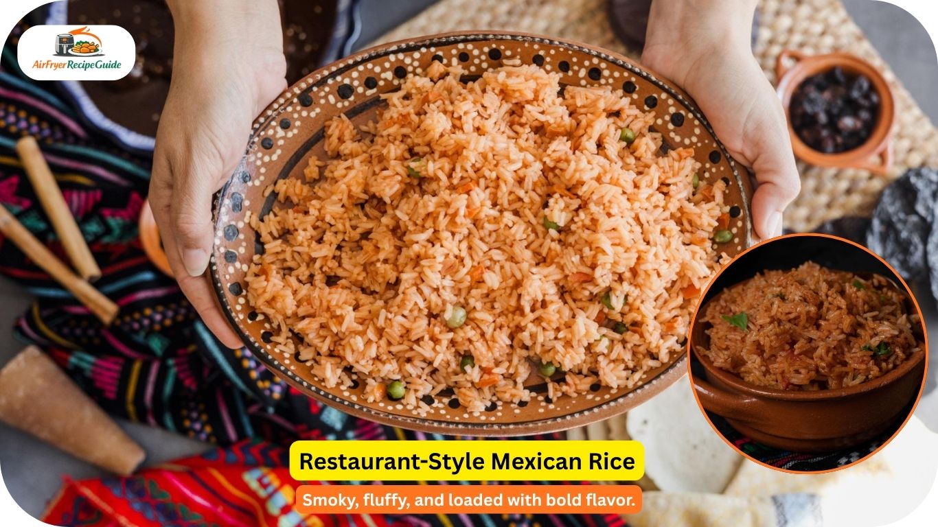 Mexican rice garnished with cilantro and lime