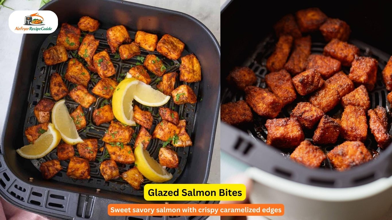 Honey glazed salmon bites cooked in air fryer