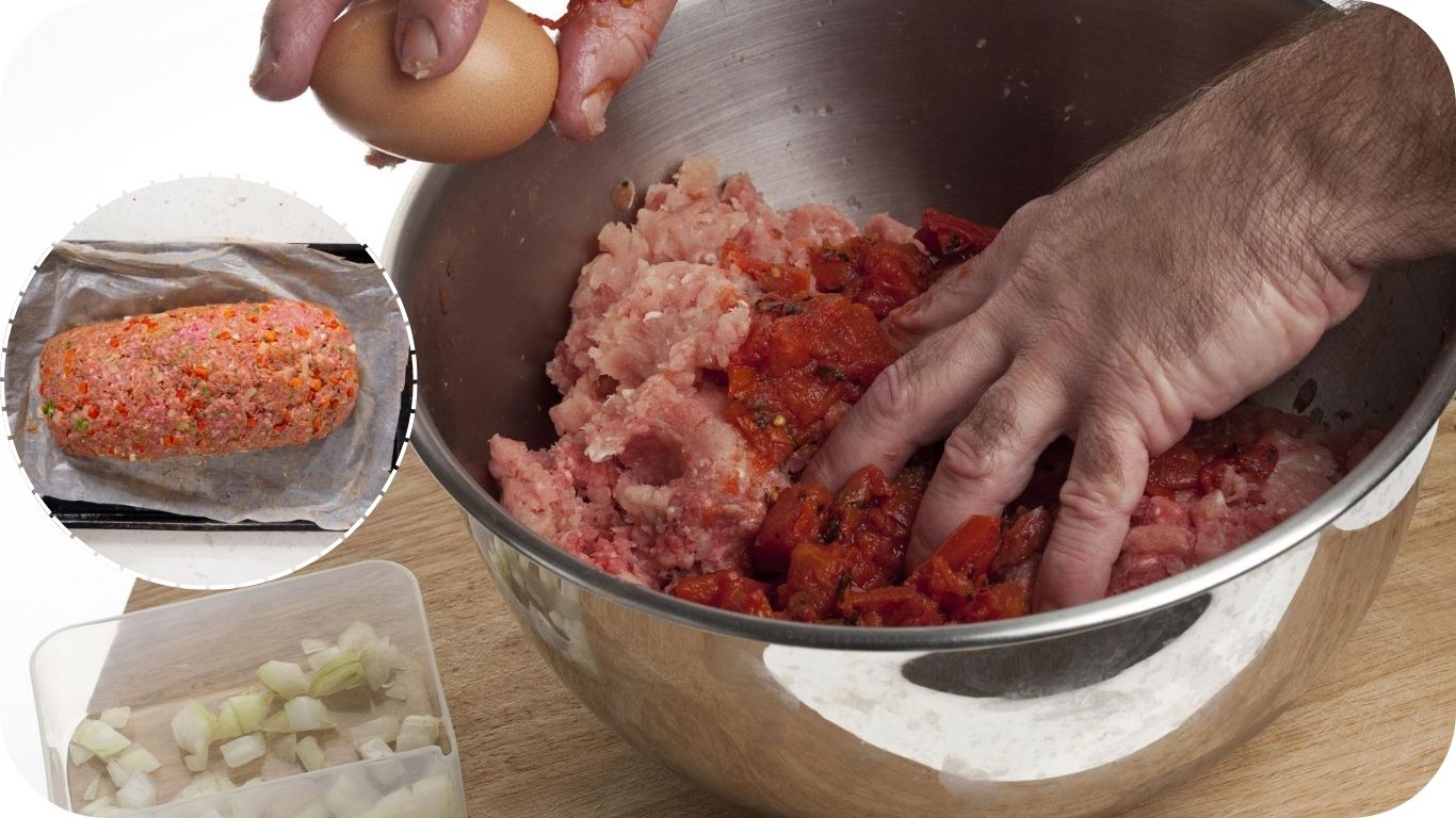 Raw shaped meatloaf before air frying