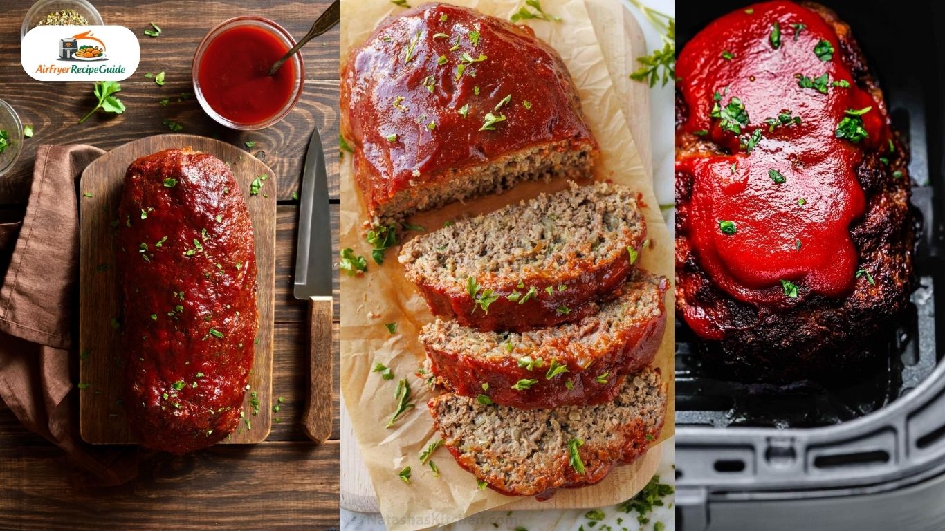 Perfect sliced air fryer meatloaf with glaze