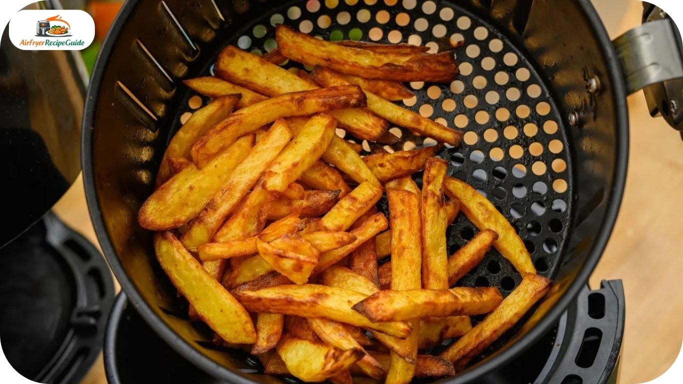 Golden crispy air fryer french fries in basket