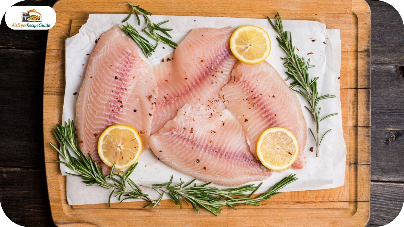 Different white fish fillets including cod haddock tilapia and walleye