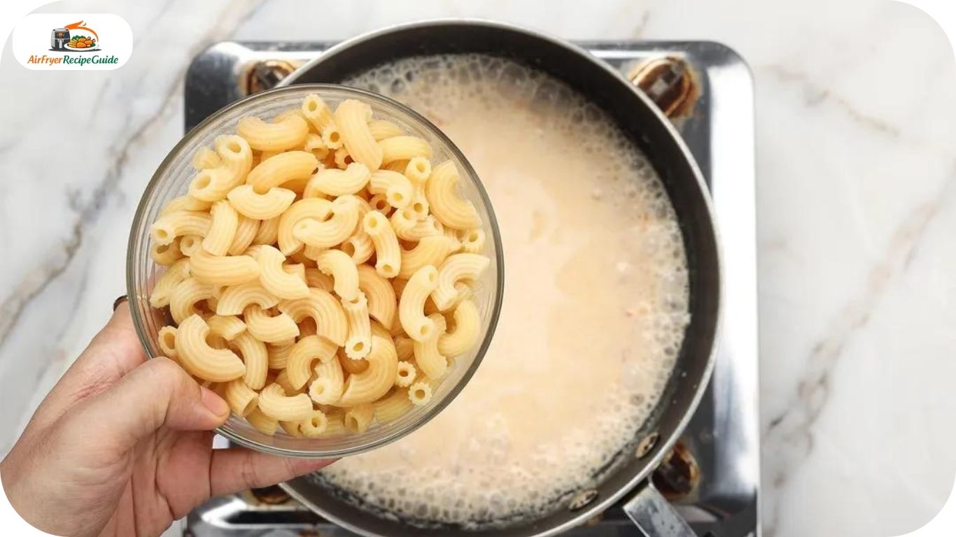 Elbow macaroni boiling in pot