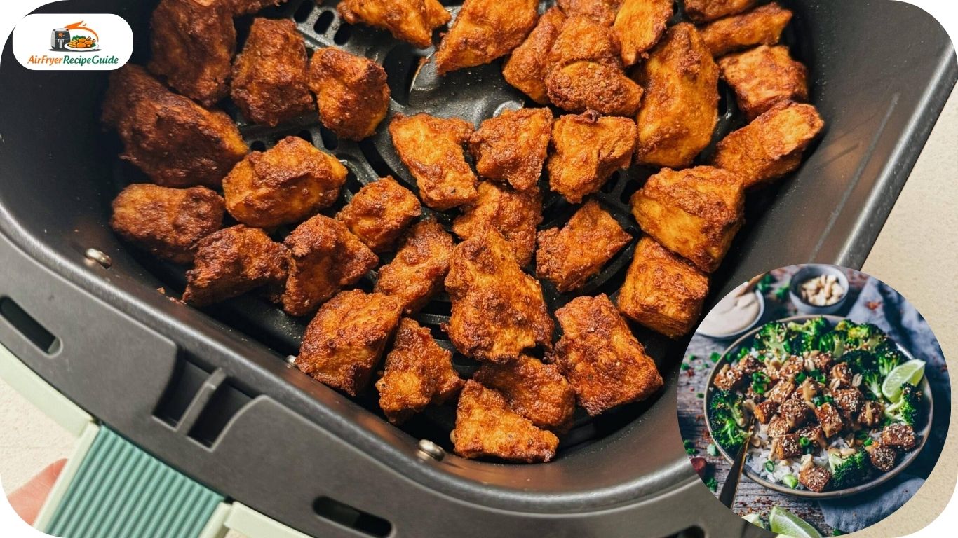 Crispy garlic tofu bites garnished with herbs