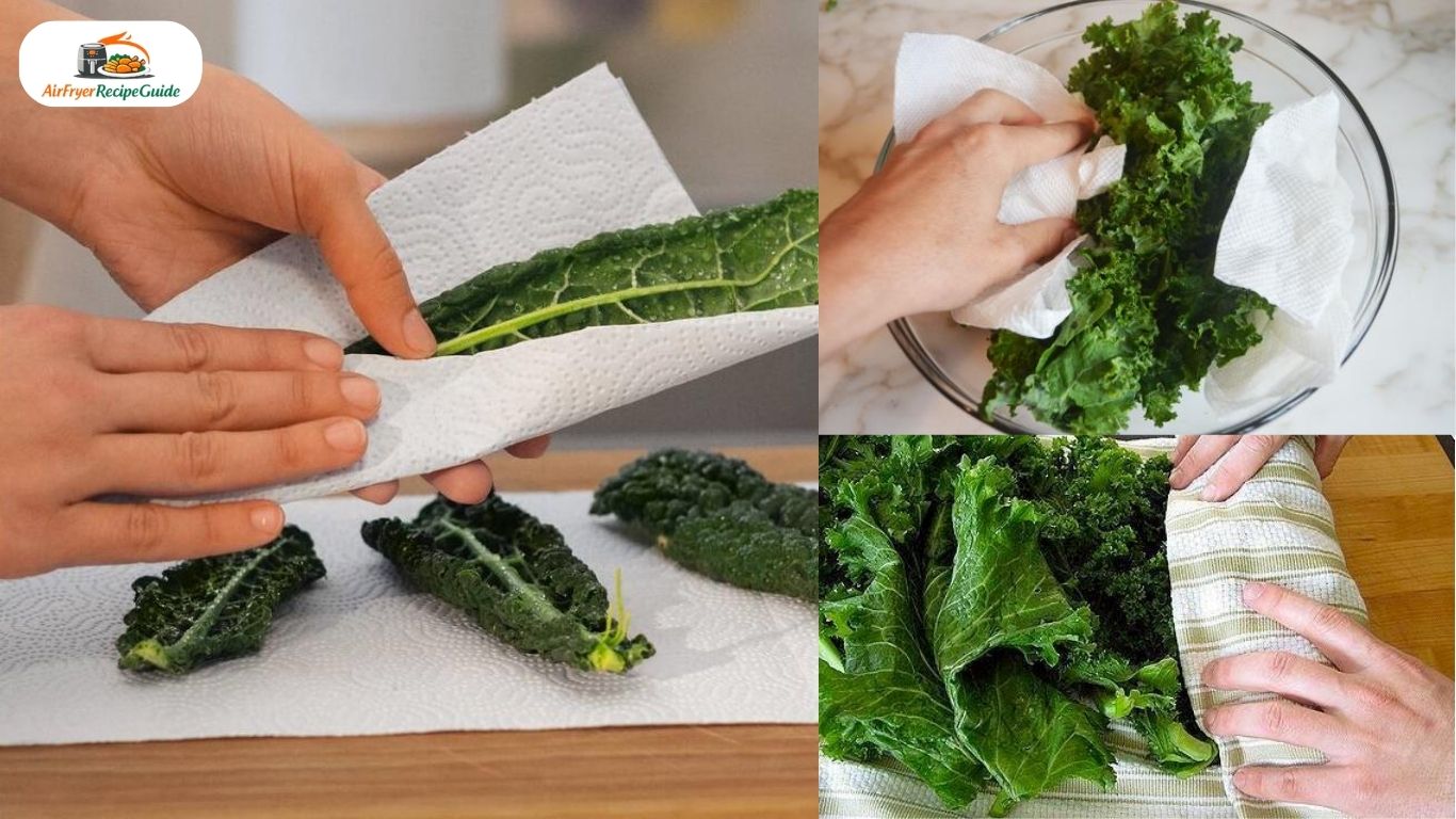 Drying kale leaves for crispy kale chips