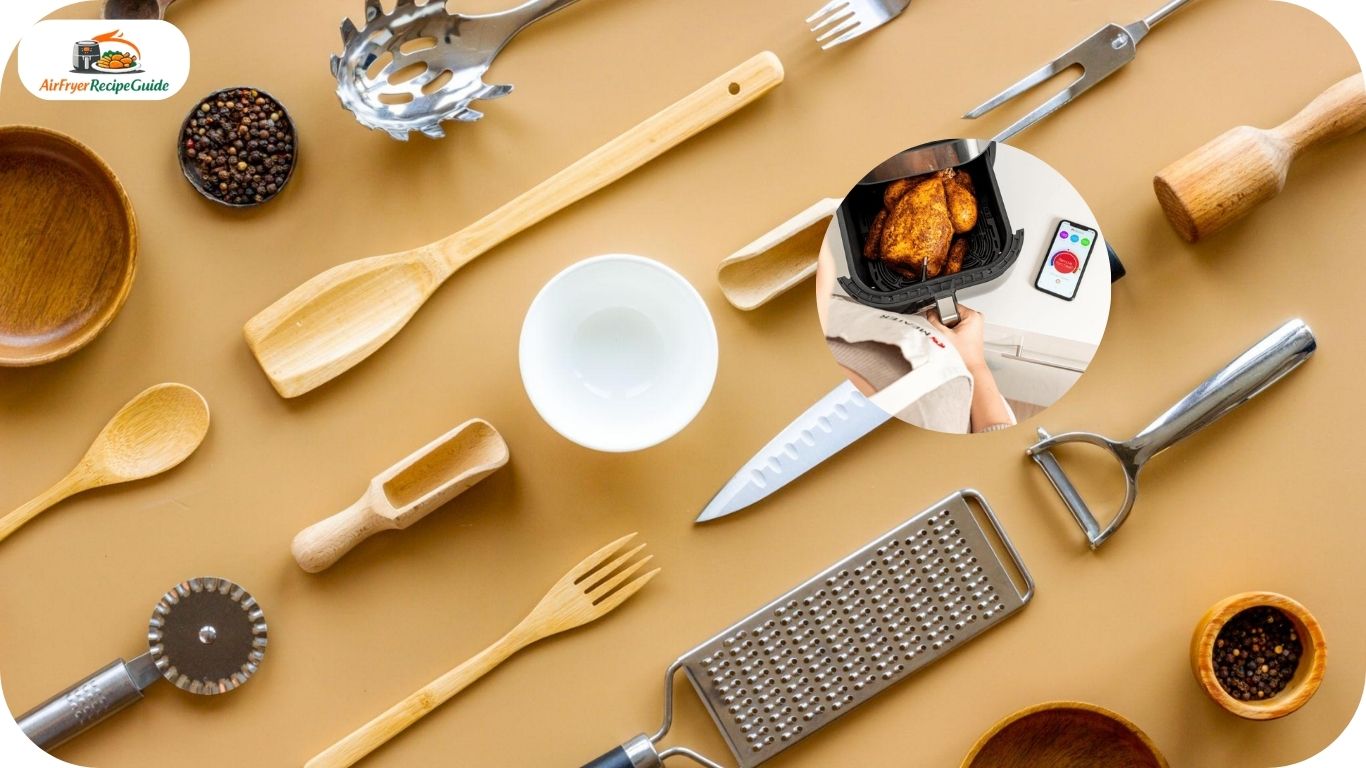 Air fryer meat thermometer tongs and kitchen tools