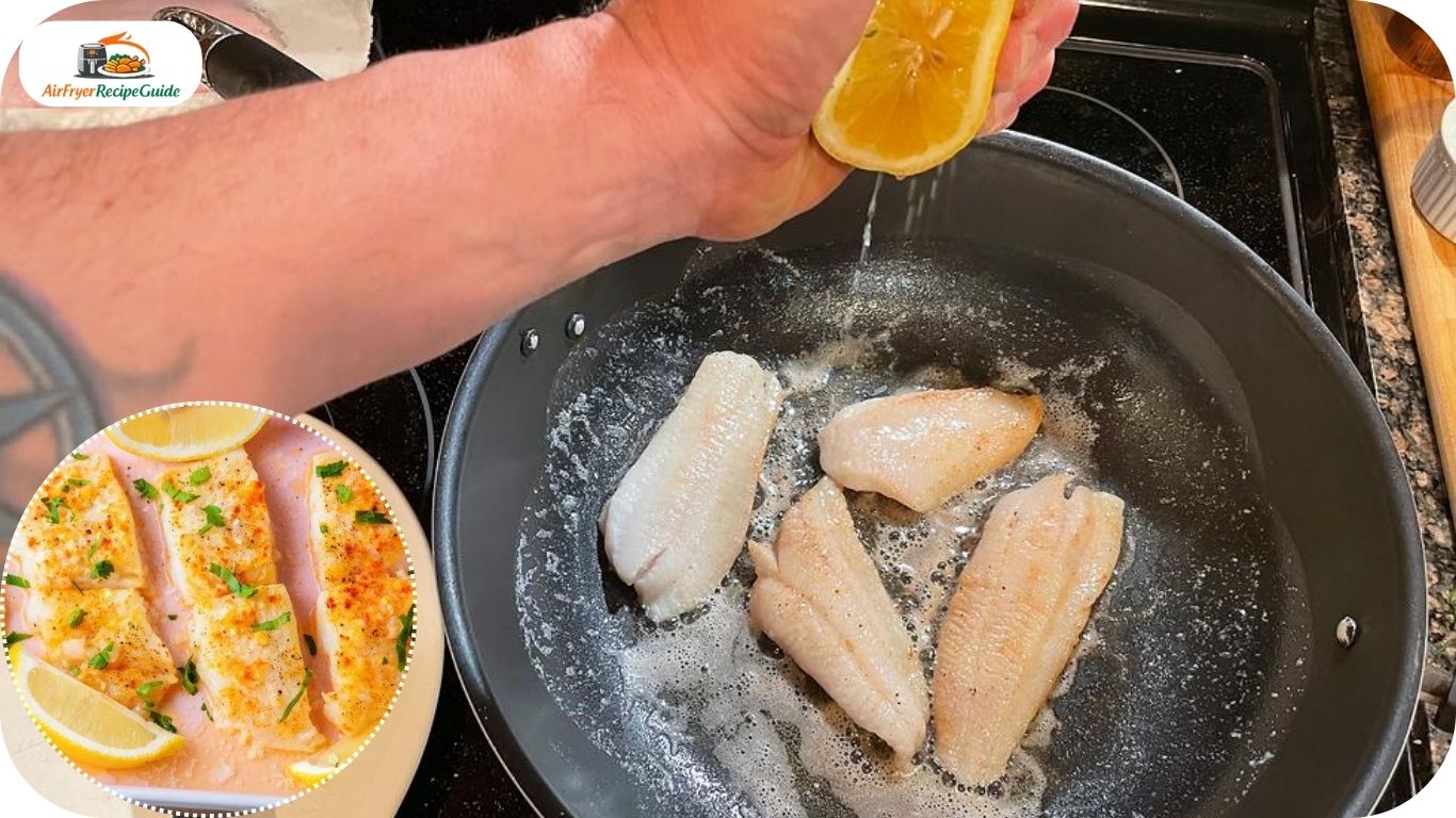 Lemon garlic flounder garnished with fresh lemon slices