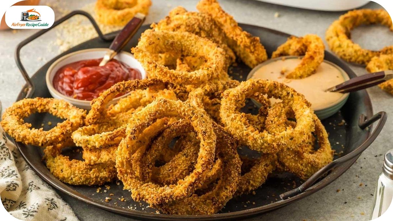 Crispy onion rings served with ranch dipping sauce