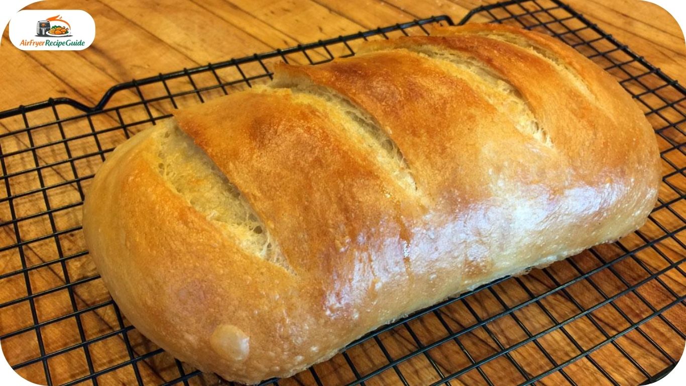 Fresh homemade bread cooling on wire rack