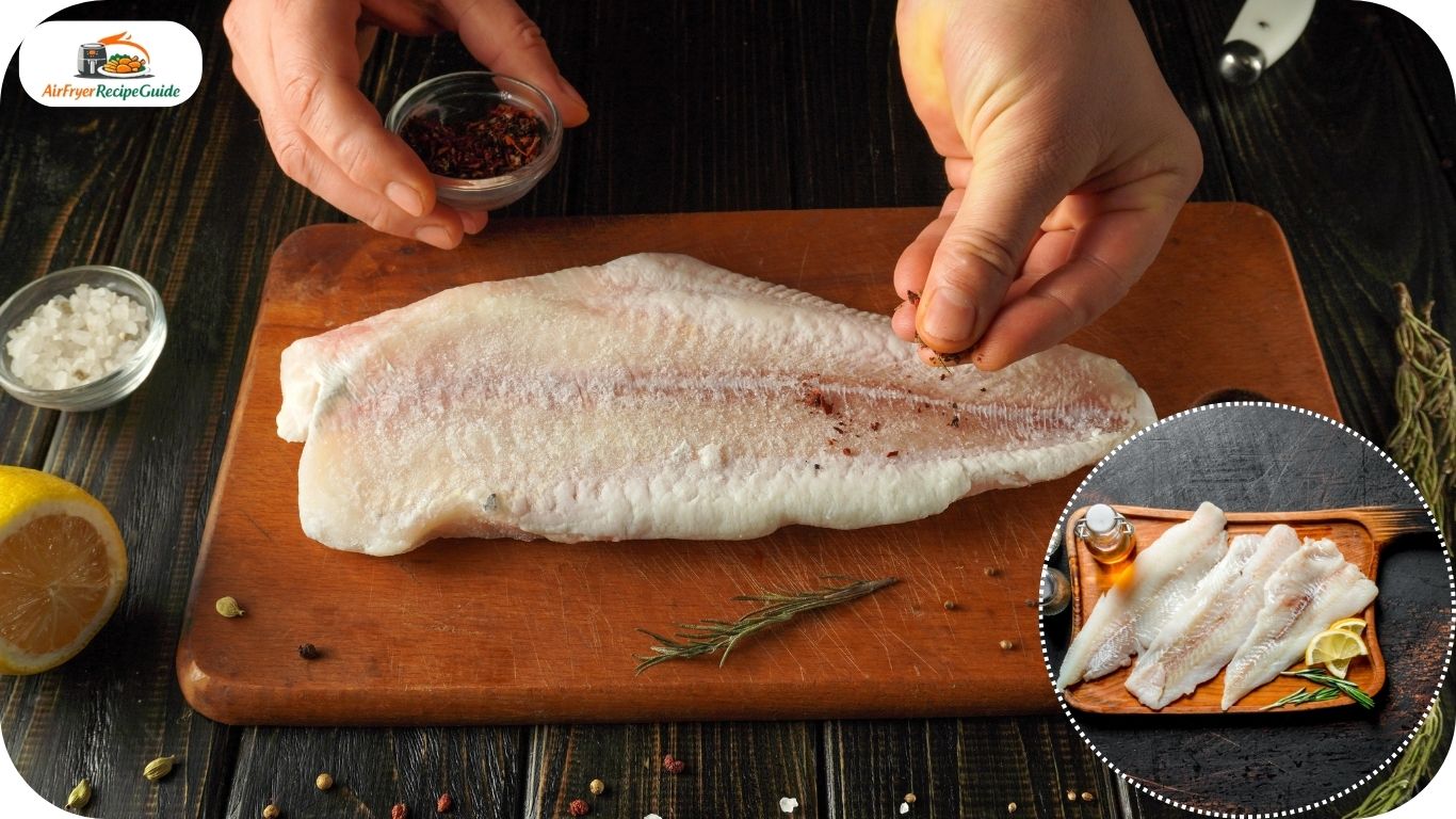 Fresh raw walleye fillets prepared for air fryer cooking