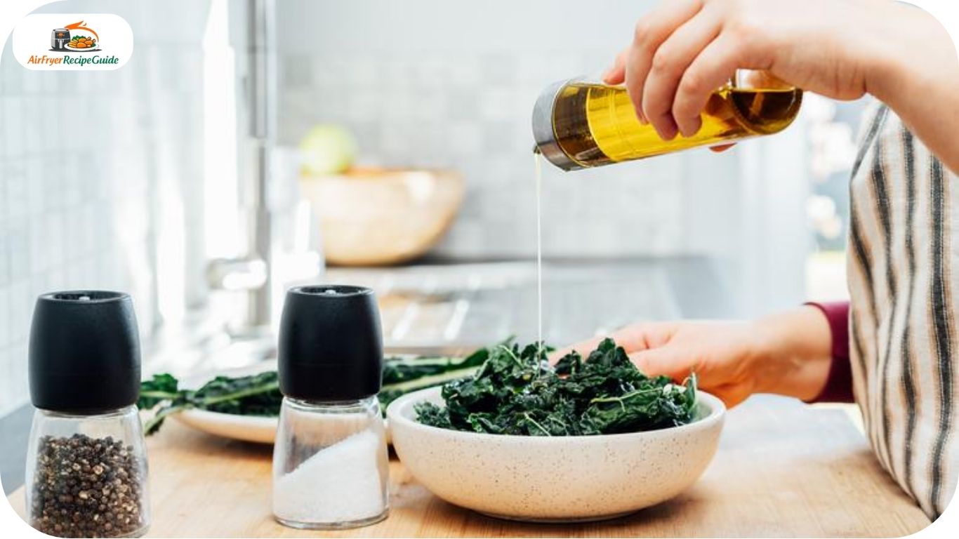 Seasoning kale with olive oil and spices
